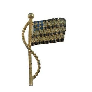 Vintage American Flag Pin Brooch Jeweled Red White Blue